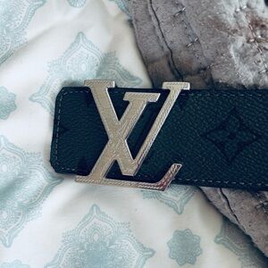 Louis Vuitton Dark Belt with Silver Monogram Buckle